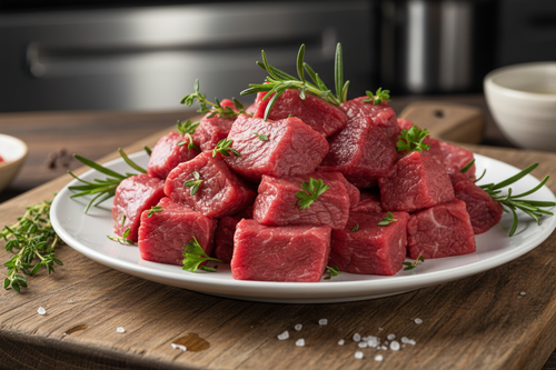Raw boneless beef in small pieces